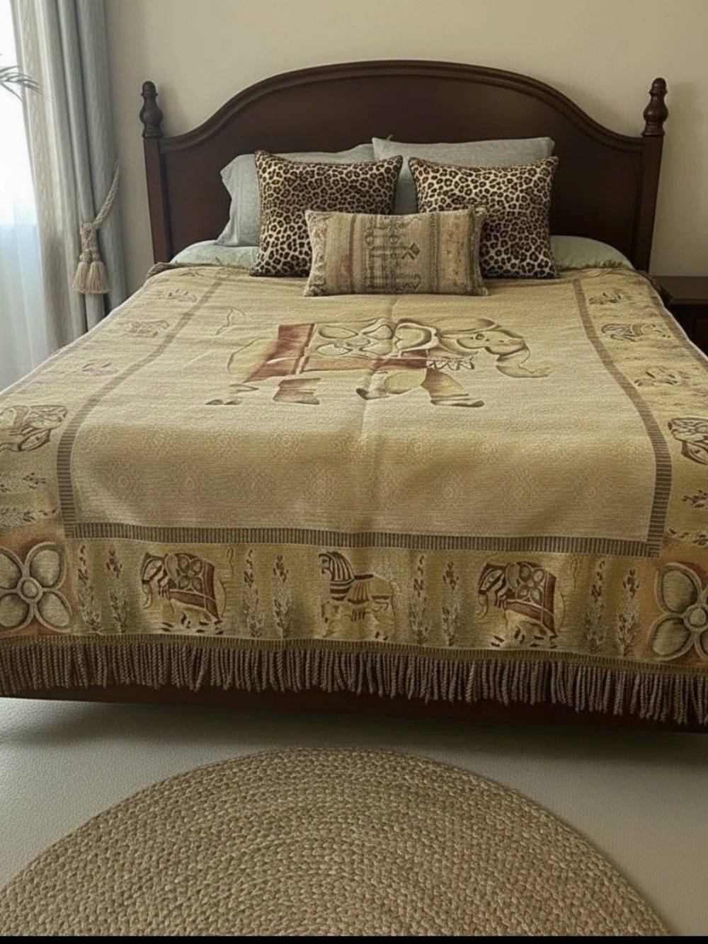 Rare HTF Ashford Court Elephant Jacquard 85X60 Throw Gold Tassel Fringe Safari